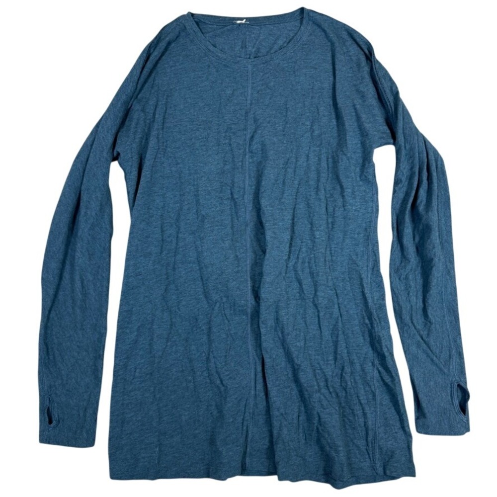 Lululemon Long Sleeve Thumbhole Top Heathered Teal Blue Crew Neck Activewear S/M